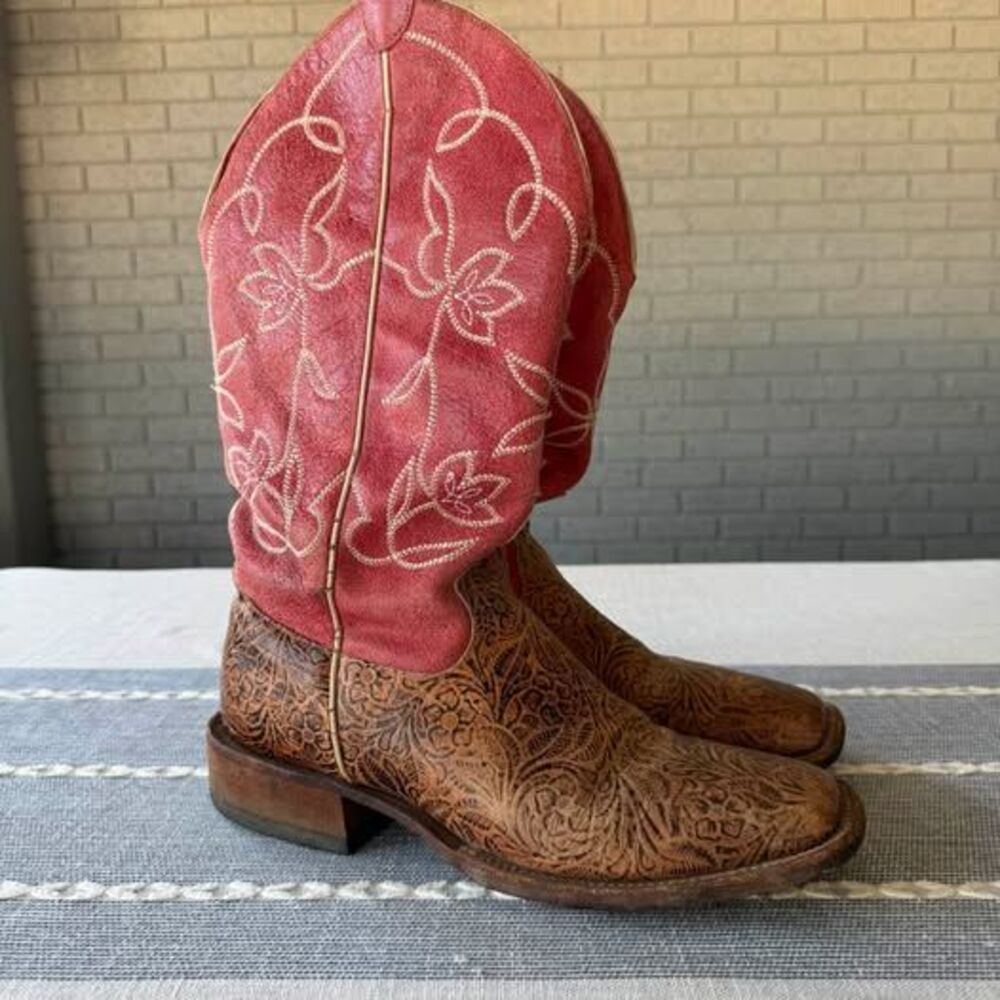 Macie Bean Cowgirl Boots Women's Size 9 Floral Tooled Leather